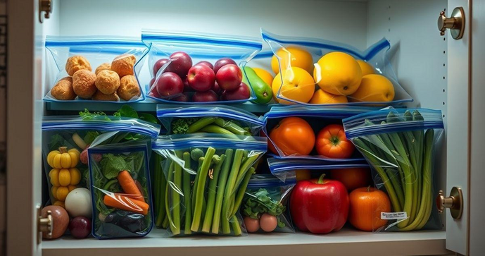 Sacos plásticos com fechamento zip lock otimizam armazenamento e preservam alimentos